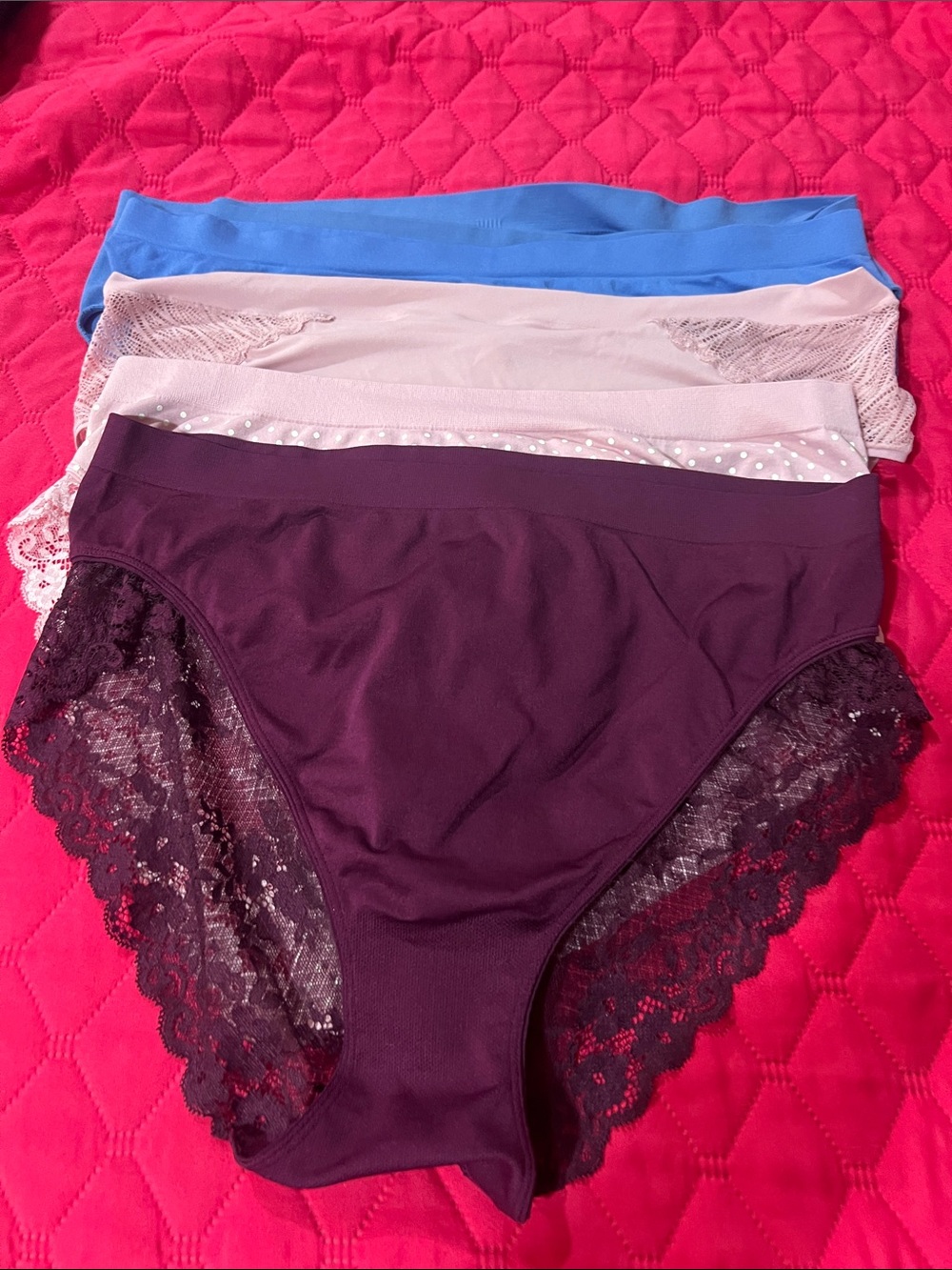 Ambrielle Lace-Trim Bikini Briefs - Plum, Blush, Blue